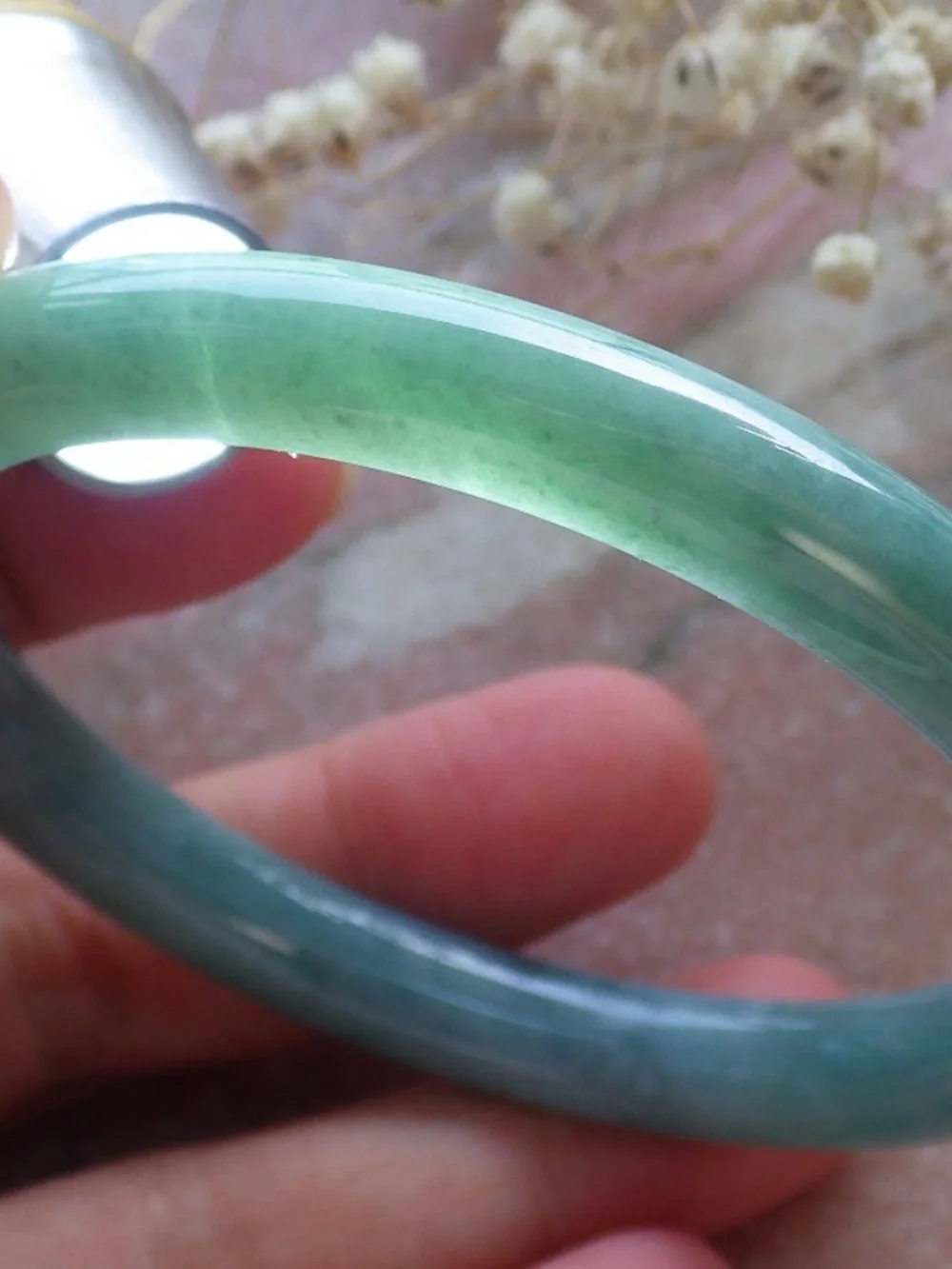 57mm Certified Hand Carved Green Natural A JADE Circle Jadeite Bracelet Bangle